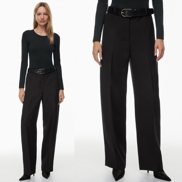 NEW! Aritzia- Babaton Forge Pant Relaxed Virgin Wool Barrel Leg Pant Black 0 - Picture 1 of 9